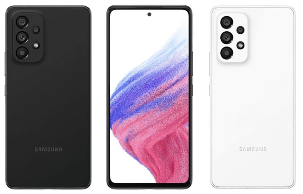 Nas imagens, revelo o Galaxy A53 5G em duas cores, preto e branco