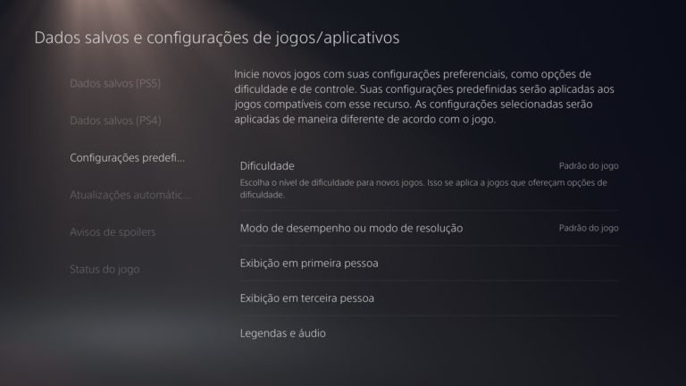 Como personalizar as configurações globais para jogos do PlayStation 5