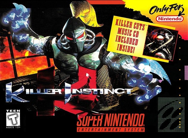 A imagem apresenta uma cabeça de Killer Instinct para o Super Nintendo, lançado em 1995.