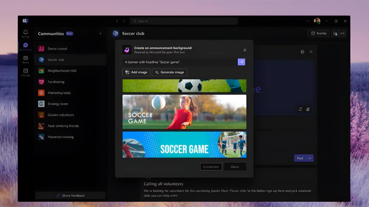 Proposta de design do IA da Microsoft para equipes