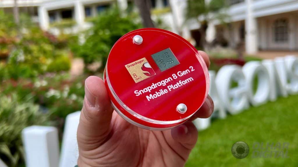 O Snapdragon 8 Gen 2 encontrado no Galaxy S23 (Imagem: André Fogaça/Olhar Digital)