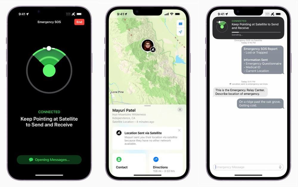 Teles do SOS de Emergência via satélite para iPhone 14