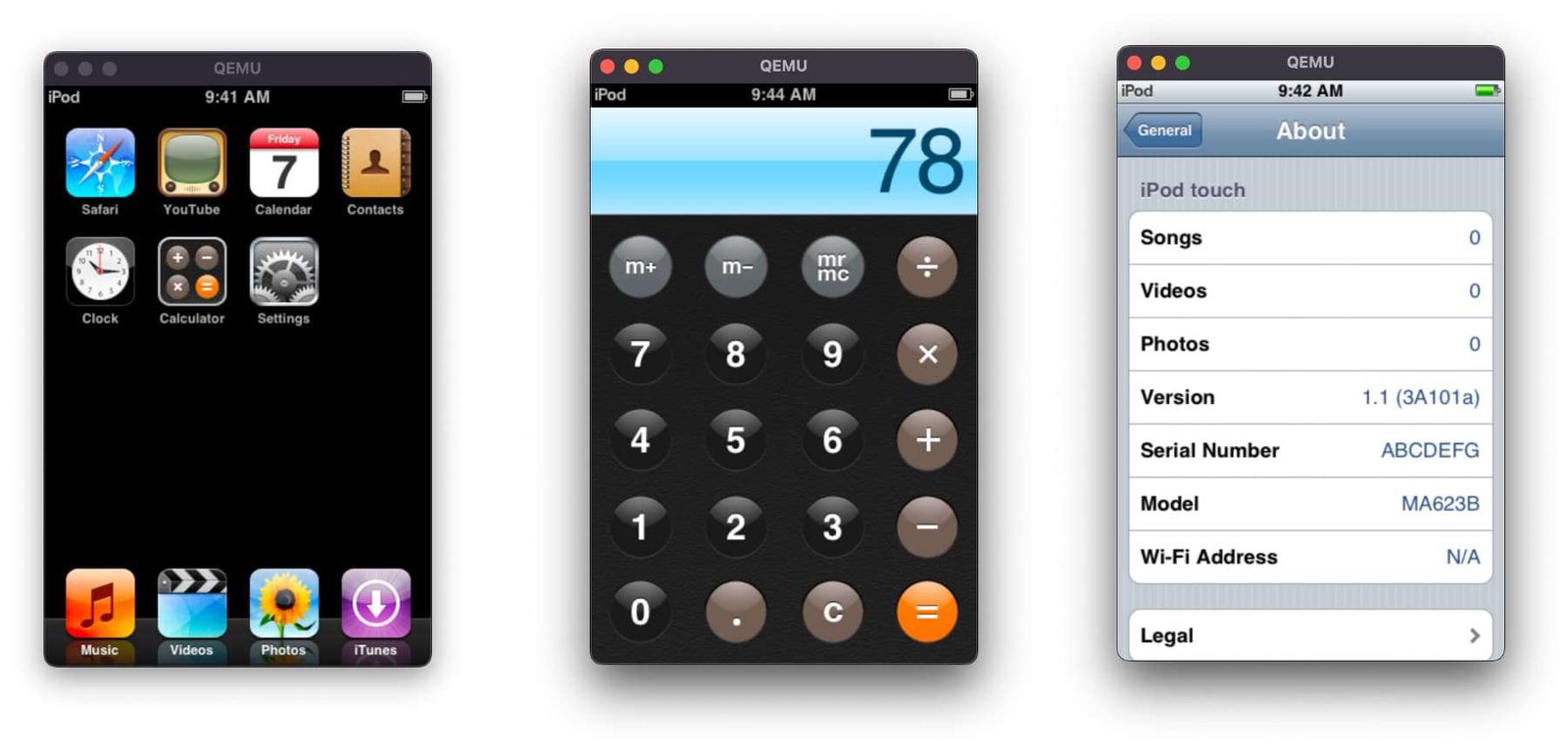 iPhone OS 1.0, o primeiro iPod Touch, é emulado em um PC em uma plataforma de código aberto